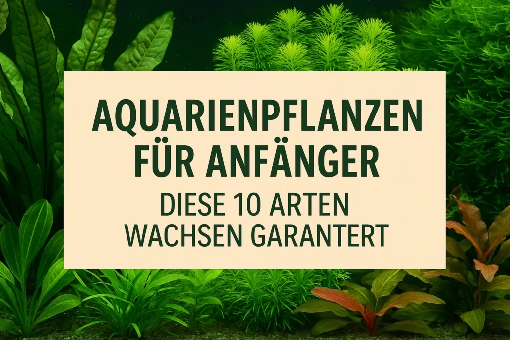 Beitragsbild mit verschiedenen gesunden Aquarienpflanzen in einem bepflanzten Aquarium, darunter Javafarn, Anubias und Moosarten