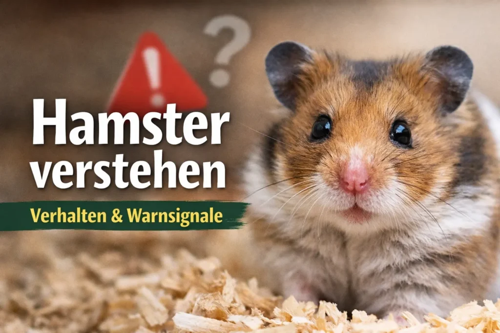 Hamster sitzt im Einstreu und blickt aufmerksam in die Kamera, Symbol für das Erkennen von normalem Verhalten und möglichen Warnsignalen